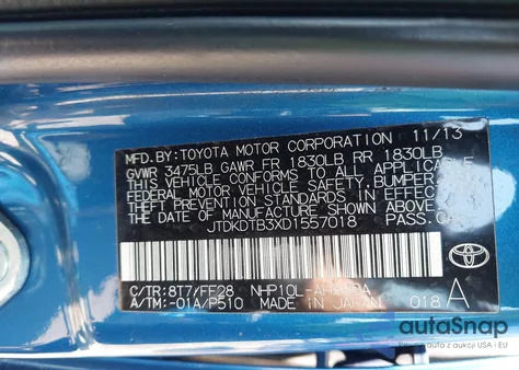 2013 Toyota Prius C Two from USA, damaged, VIN JTDKDTB3XD1557018